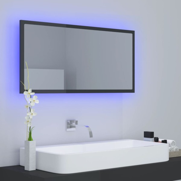 Espejo de baño LED acrílico gris brillo 90x8,5x37 cm