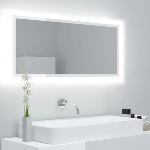 Espejo de baño LED acrílico blanco brillo 100x8,5x37 cm