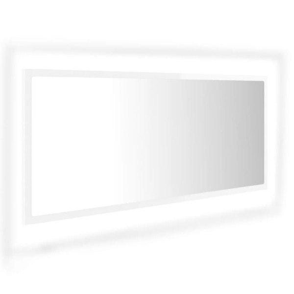 Espejo de baño LED acrílico blanco brillo 100x8,5x37 cm