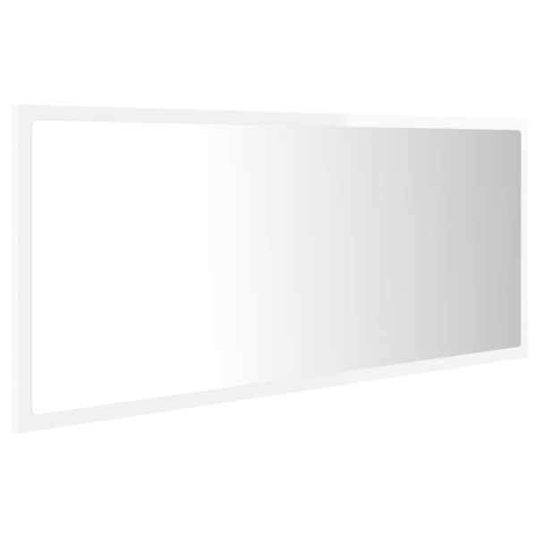 Espejo de baño LED acrílico blanco brillo 100x8,5x37 cm