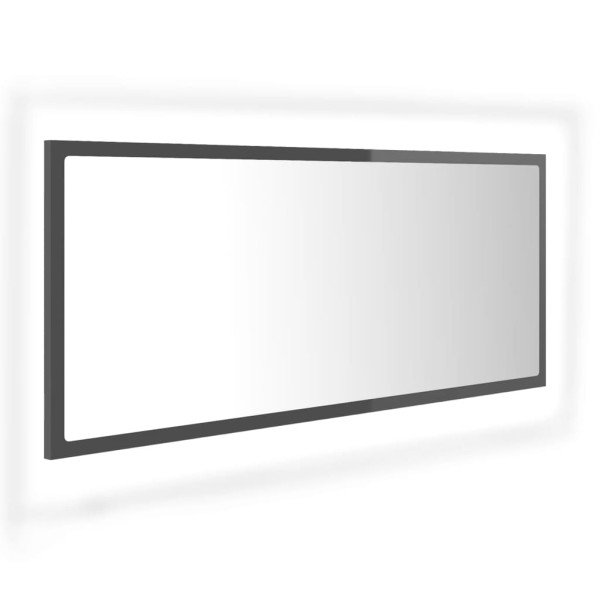 Espejo de baño LED acrílico gris brillo 100x8,5x37 cm