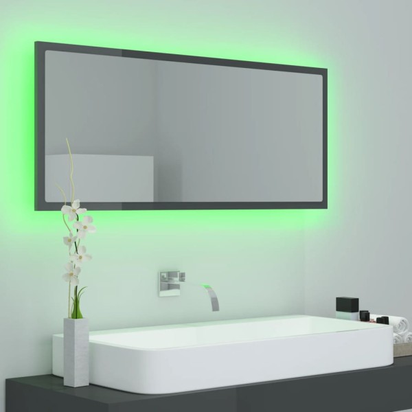 Espejo de baño LED acrílico gris brillo 100x8,5x37 cm