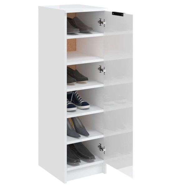 Mueble zapatero madera contrachapada blanco brillo 30x35x100 cm