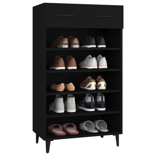 Mueble zapatero de madera contrachapada negro 60x35x105 cm