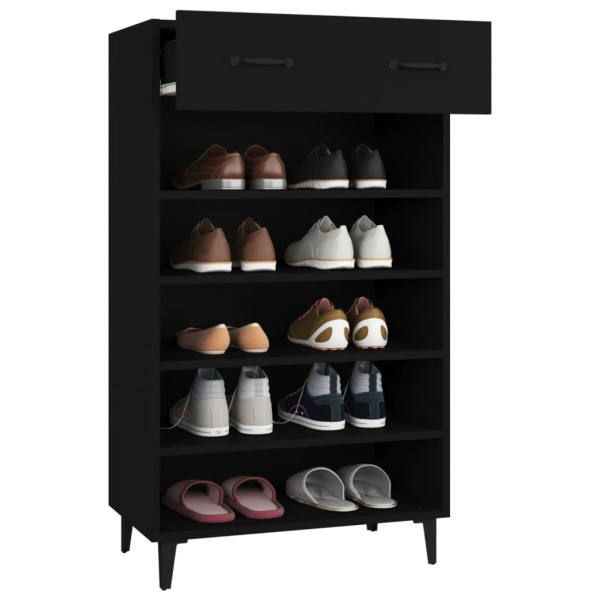 Mueble zapatero de madera contrachapada negro 60x35x105 cm