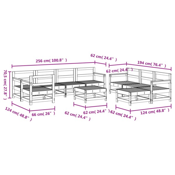 Juego de muebles de jardín 10 piezas madera maciza pino gris