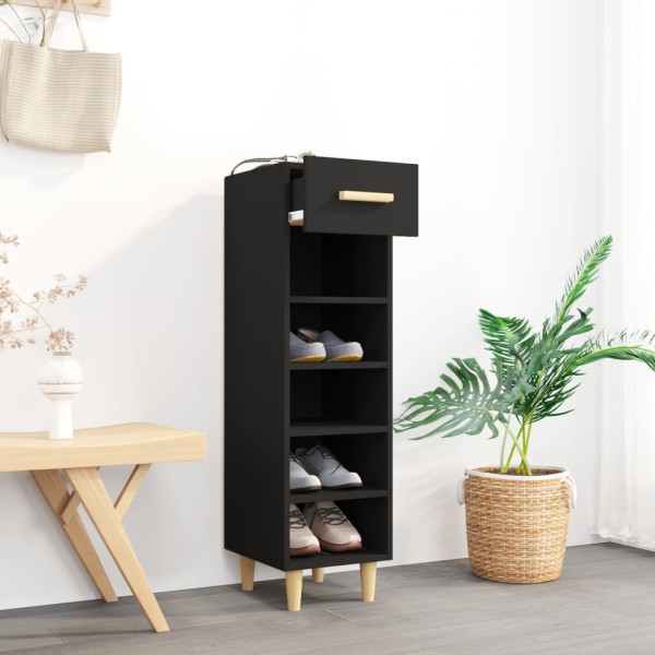 Mueble zapatero de madera contrachapada negro 30x35x105 cm