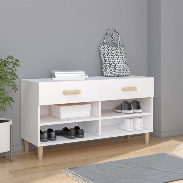 Mueble zapatero de madera contrachapada blanco 102x35x55 cm