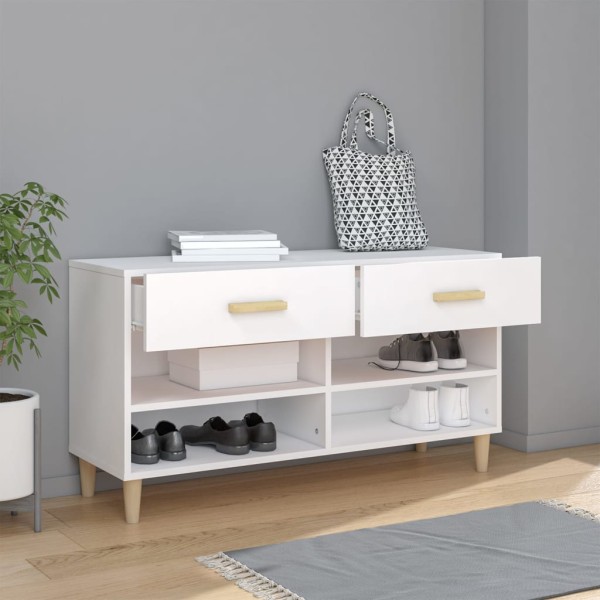 Mueble zapatero de madera contrachapada blanco 102x35x55 cm