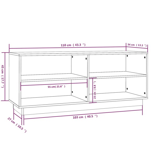 Armario zapatero de madera maciza de pino blanco 110x34x45 cm