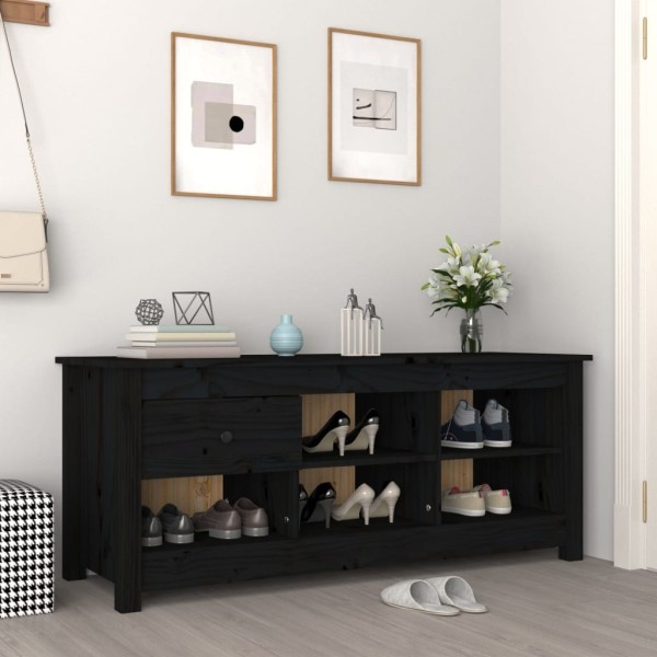 Mueble zapatero de madera maciza de pino negro 110x38x45,5 cm