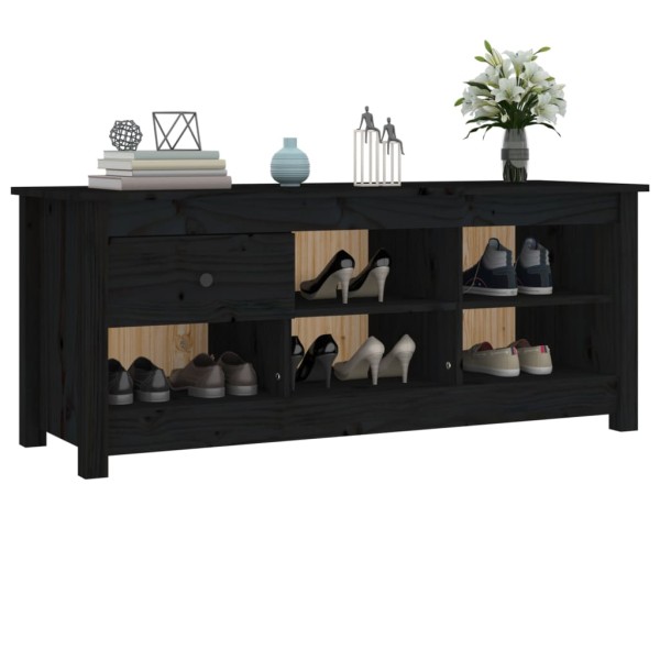 Mueble zapatero de madera maciza de pino negro 110x38x45,5 cm