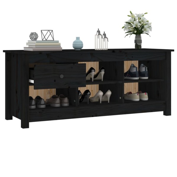 Mueble zapatero de madera maciza de pino negro 110x38x45,5 cm