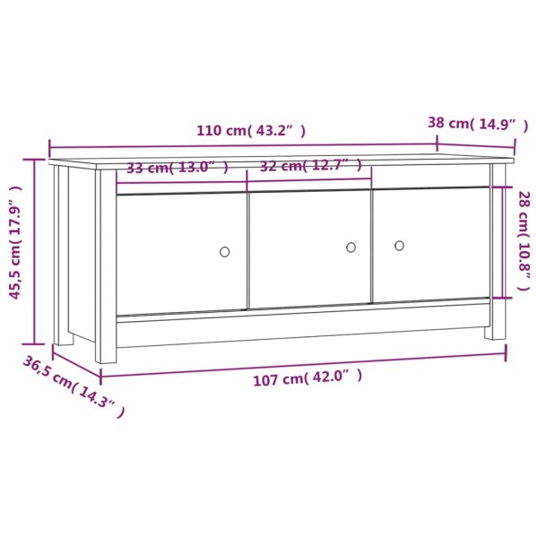 Mueble zapatero de madera maciza de pino gris 110x38x45,5 cm