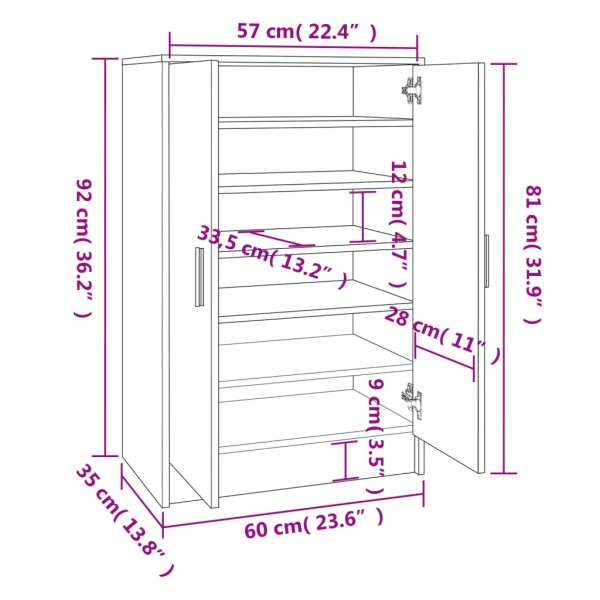 Mueble zapatero madera contrachapada roble ahumado 60x35x92 cm