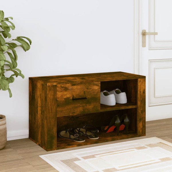 Mueble zapatero madera contrachapada roble ahumado 80x35x45 cm