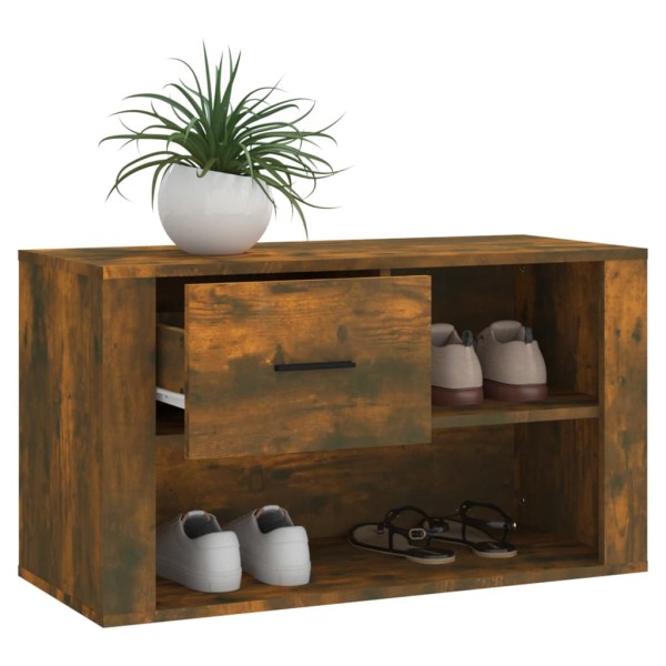 Mueble zapatero madera contrachapada roble ahumado 80x35x45 cm