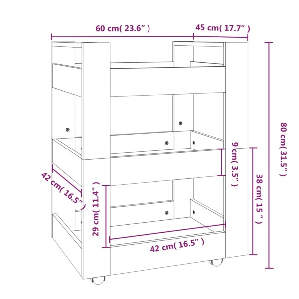 Carrito de cocina madera contrachapada blanco brillo 60x45x80cm