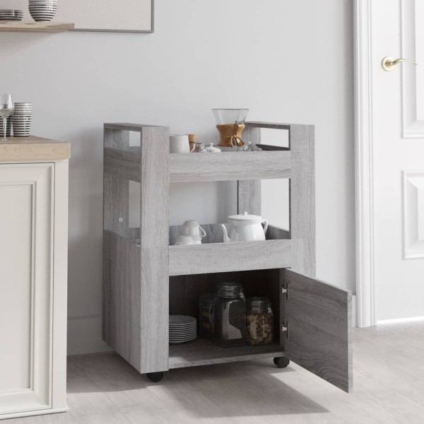 Carrito de cocina madera contrachapada gris Sonoma 60x45x80 cm