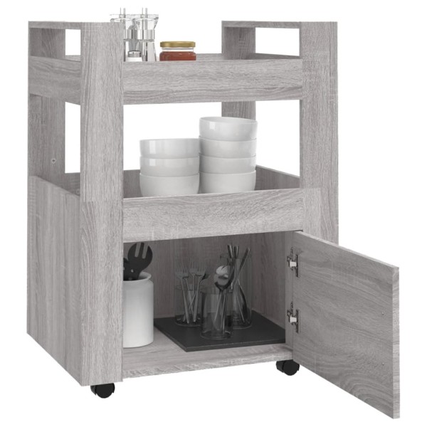 Carrito de cocina madera contrachapada gris Sonoma 60x45x80 cm