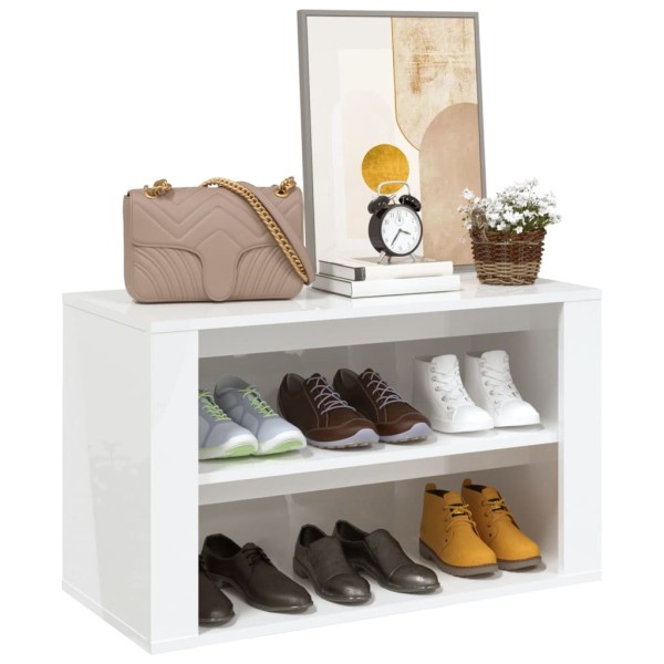 Mueble zapatero madera contrachapada blanco brillo 75x35x45 cm