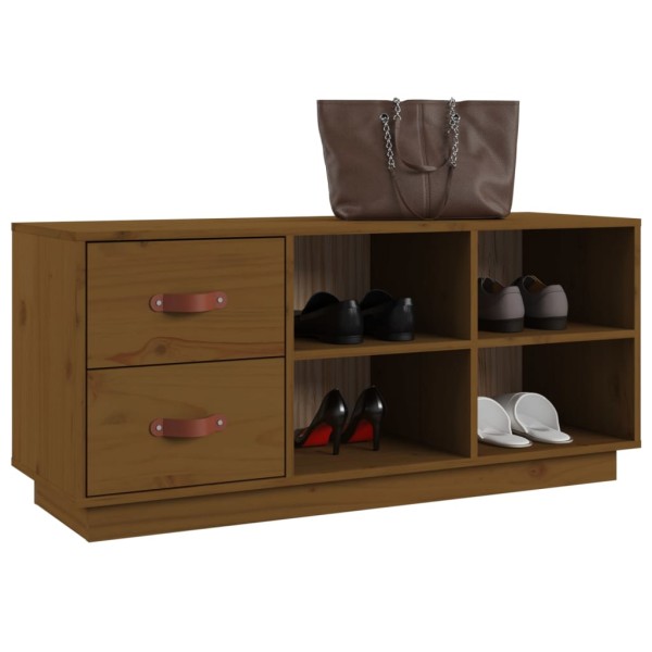 Banco zapatero madera maciza de pino marrón miel 100x34x45 cm