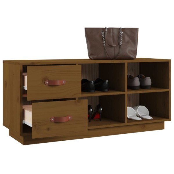 Banco zapatero madera maciza de pino marrón miel 100x34x45 cm