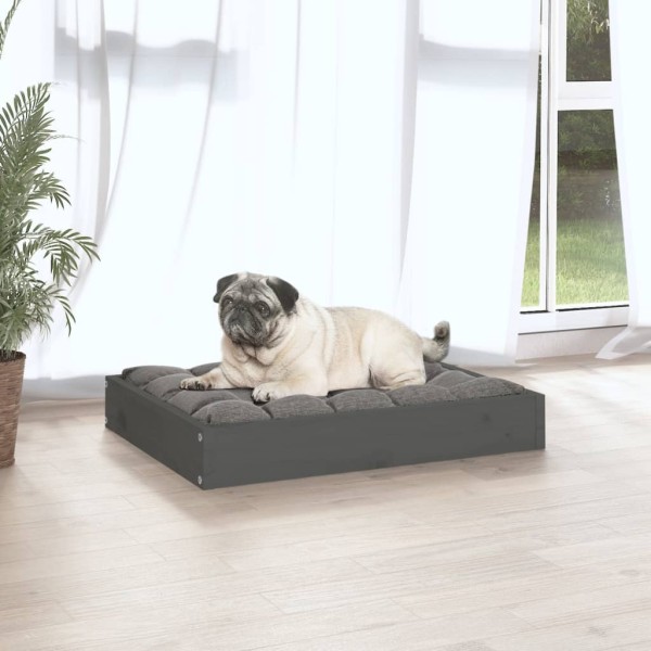 Cama para perros madera maciza de pino gris 61,5x49x9 cm