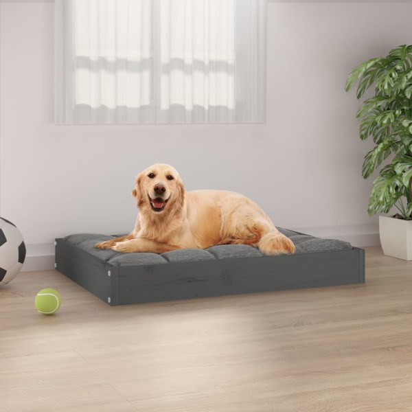 Cama para perros madera maciza de pino gris 71,5x54x9 cm