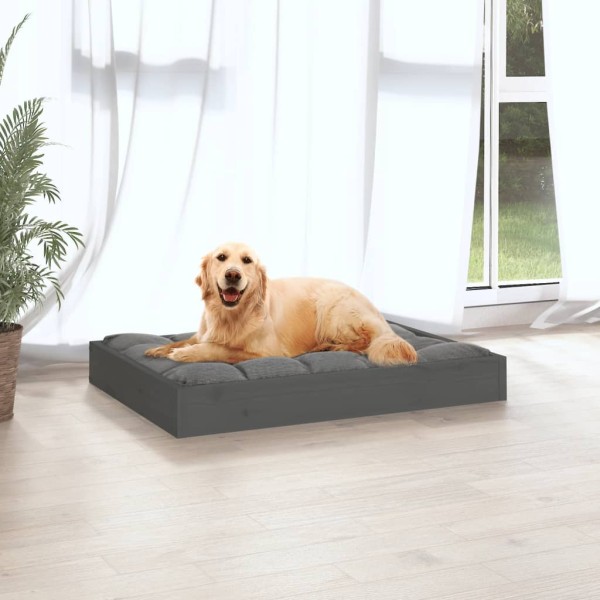 Cama para perros madera maciza de pino gris 71,5x54x9 cm