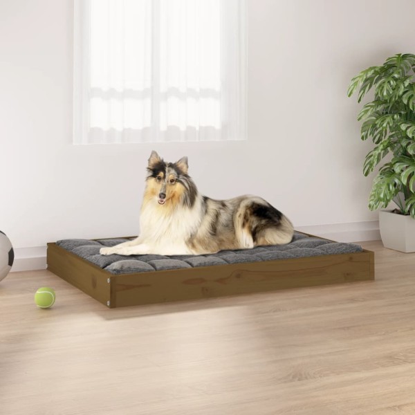 Cama para perros madera maciza pino marrón miel 91,5x64x9 cm