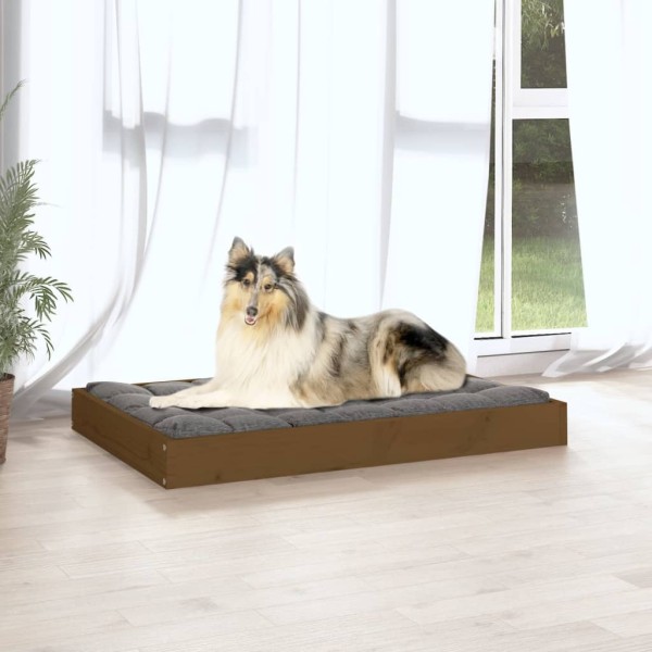 Cama para perros madera maciza pino marrón miel 91,5x64x9 cm