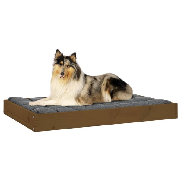 Cama para perros madera maciza pino marrón miel 91,5x64x9 cm