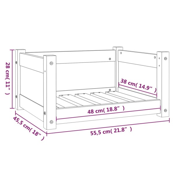 Cama para perros madera maciza de pino blanco 55,5x45,5x28 cm