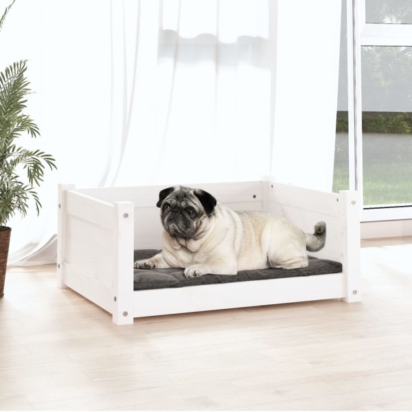 Cama para perros madera maciza de pino blanco 65,5x50,5x28 cm