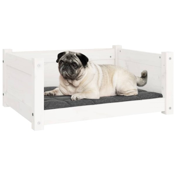 Cama para perros madera maciza de pino blanco 65,5x50,5x28 cm