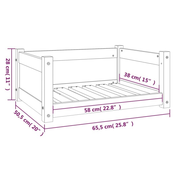 Cama para perros madera maciza de pino blanco 65,5x50,5x28 cm