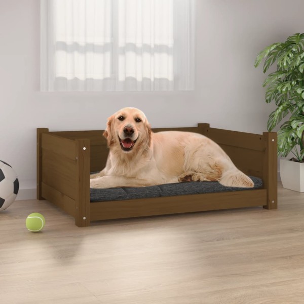 Cama para perros madera maciza pino marrón miel 75,5x55,5x28 cm