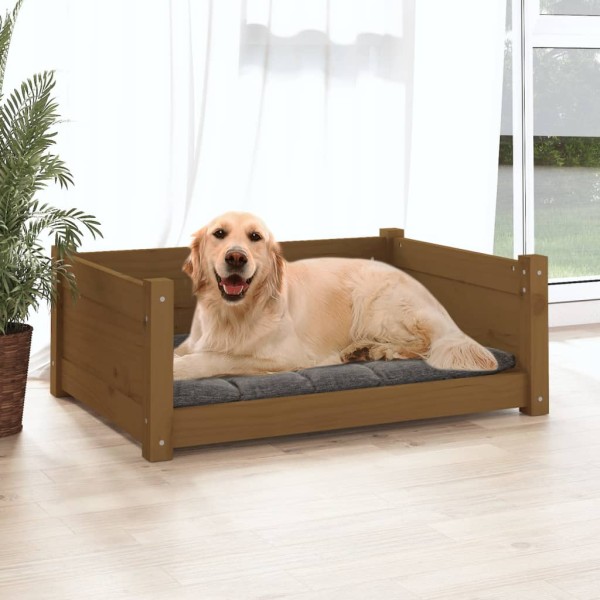 Cama para perros madera maciza pino marrón miel 75,5x55,5x28 cm