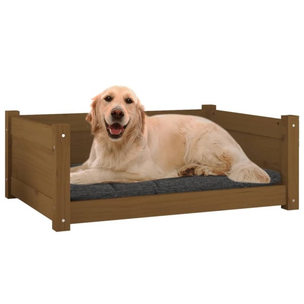 Cama para perros madera maciza pino marrón miel 75,5x55,5x28 cm