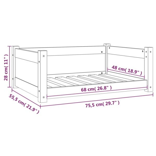 Cama para perros madera maciza pino marrón miel 75,5x55,5x28 cm