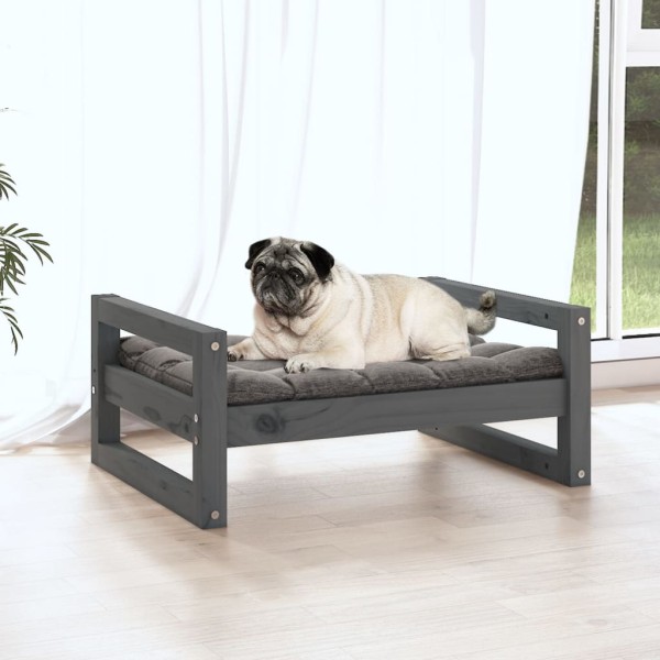 Cama para perros madera maciza de pino gris 65,5x50,5x28 cm