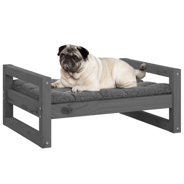 Cama para perros madera maciza de pino gris 65,5x50,5x28 cm