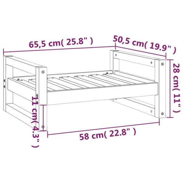 Cama para perros madera maciza de pino gris 65,5x50,5x28 cm