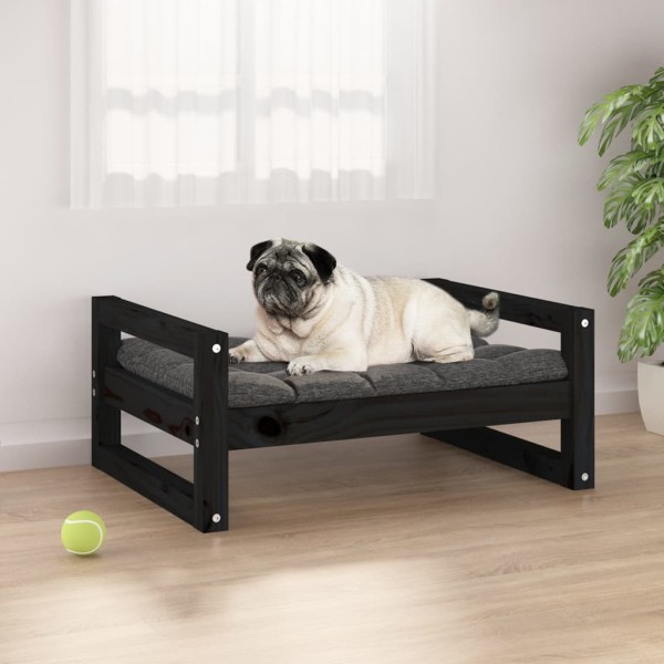 Cama para perros madera maciza de pino negro 65,5x50,5x28 cm