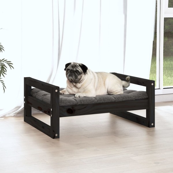 Cama para perros madera maciza de pino negro 65,5x50,5x28 cm