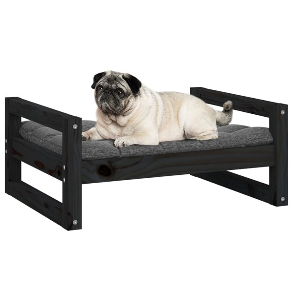 Cama para perros madera maciza de pino negro 65,5x50,5x28 cm