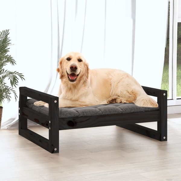 Cama para perros madera maciza de pino negro 75,5x55,5x28 cm