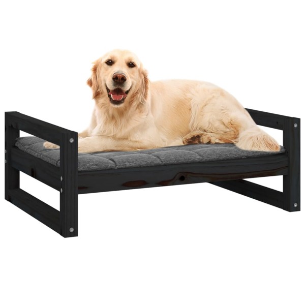 Cama para perros madera maciza de pino negro 75,5x55,5x28 cm