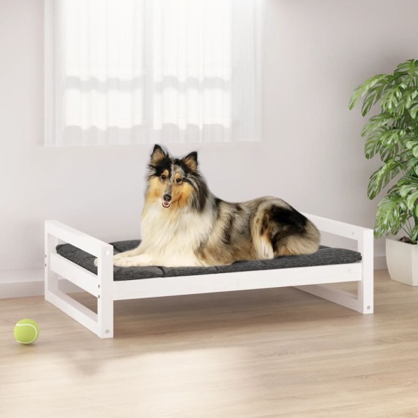 Cama para perros madera maciza de pino blanco 95,5x65,5x28 cm